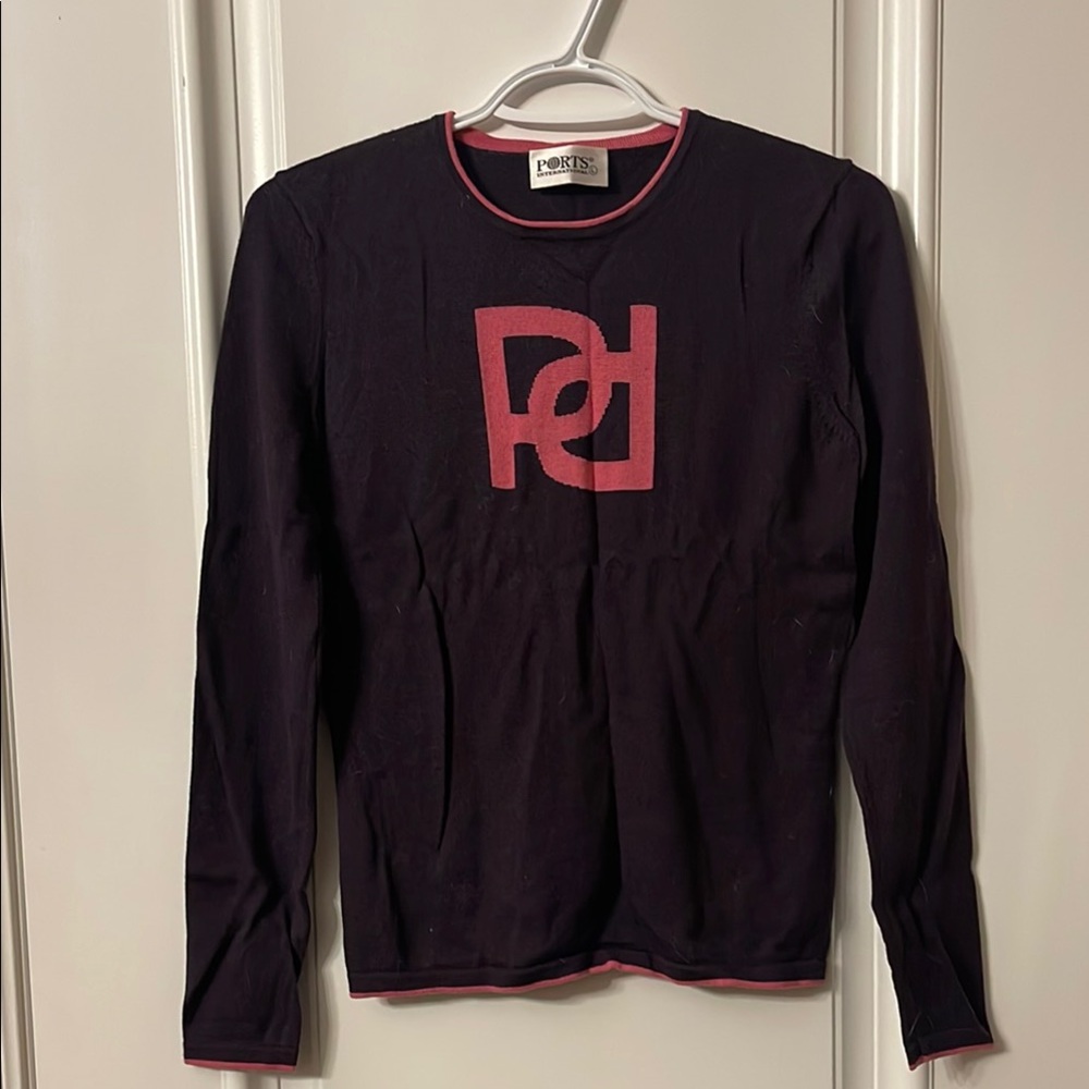 Paris Black Long Sleeve Top with Red Logo